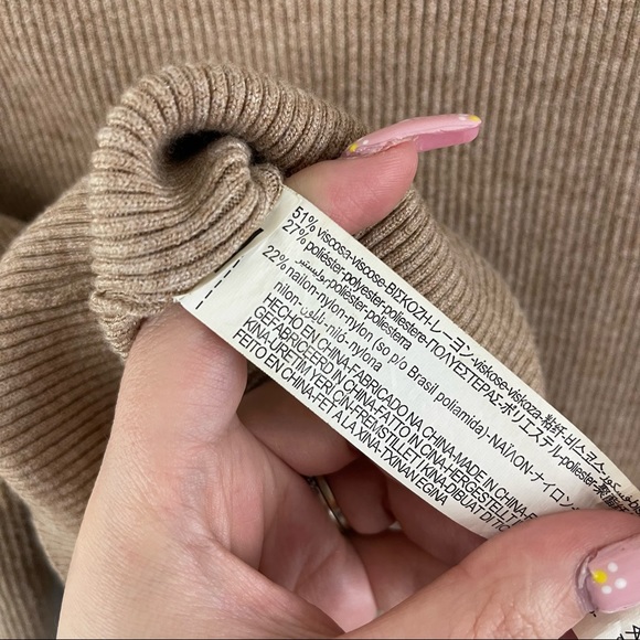 ZARA Caramel Brown Tan Ribbed Button Up V-neck Pullover Cardigan Sweater - Picture 7 of 7